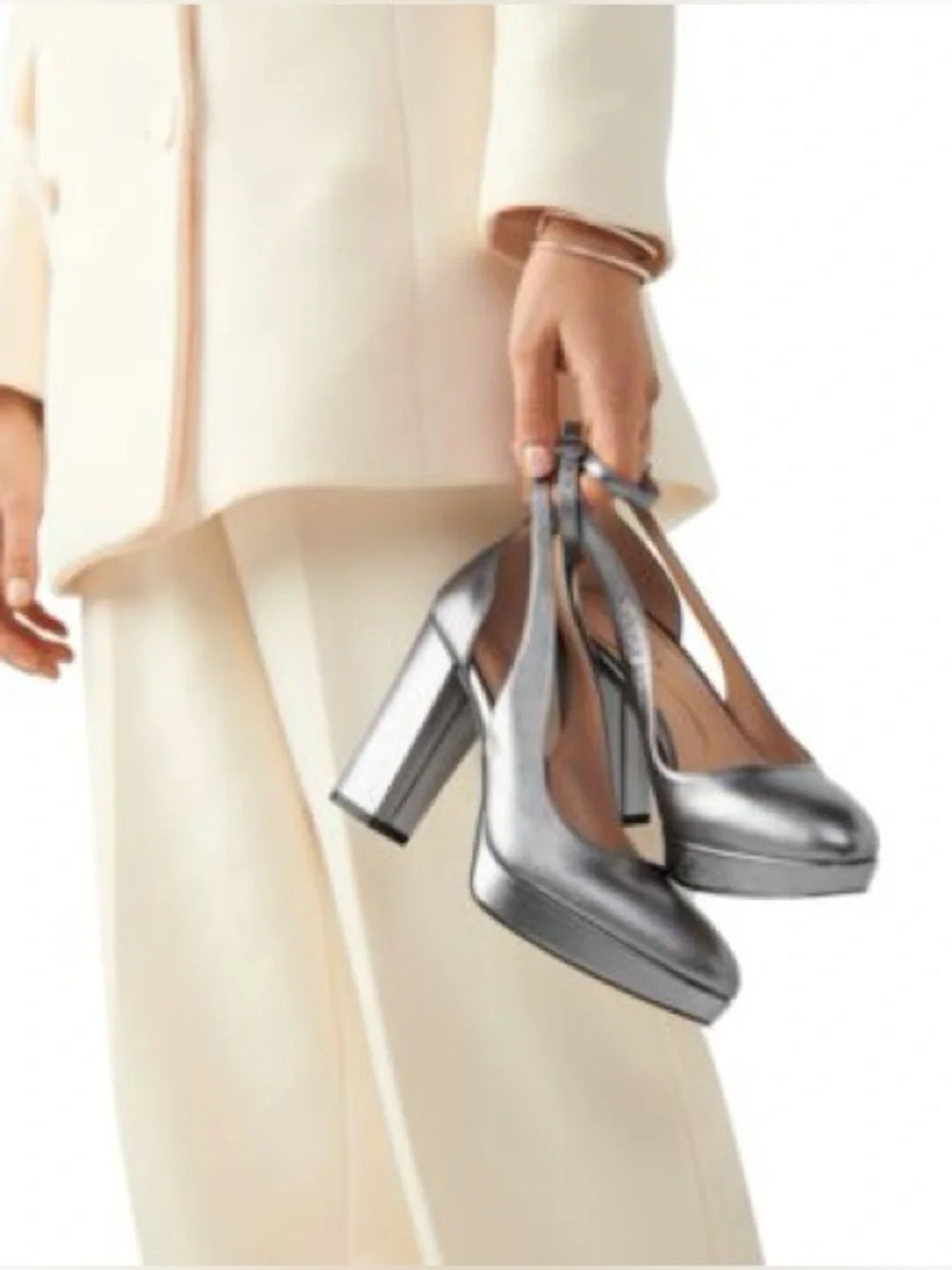 Cole Haan Silver Metallic Platform Block Heel Pumps